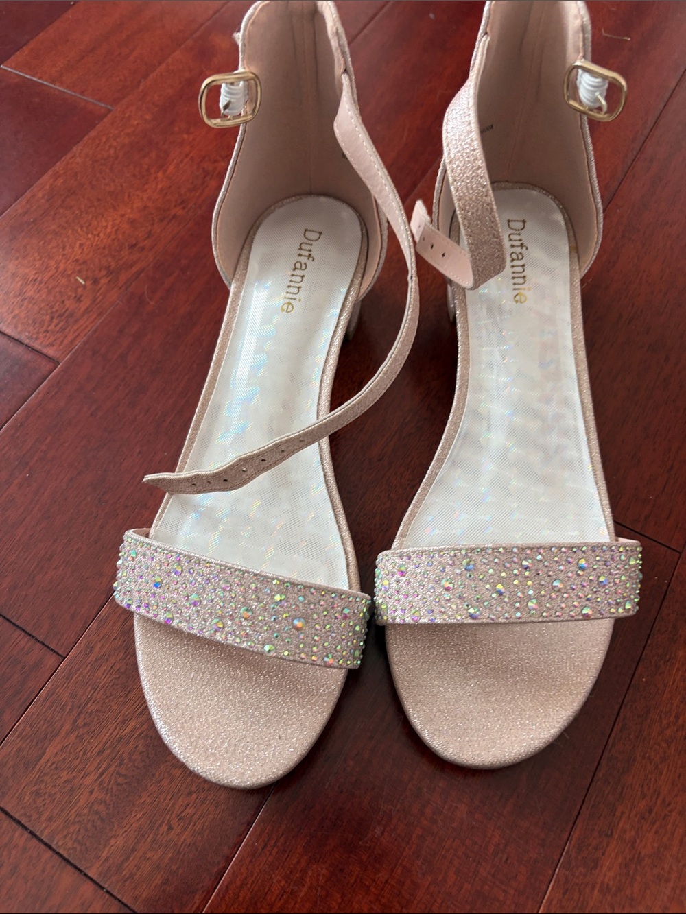Elegant champagne Rhinestone Ankle-Strap Sandals youth size 6